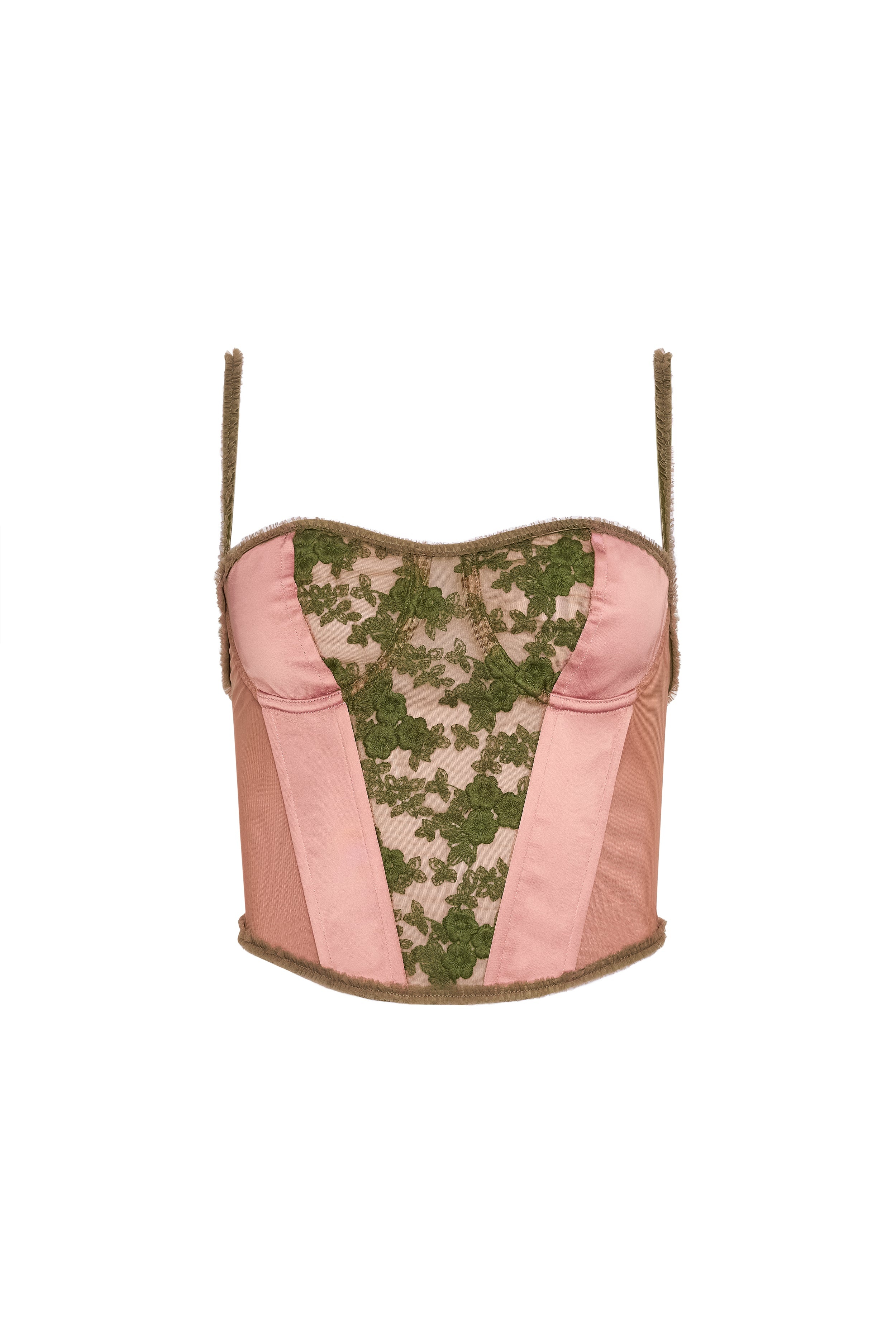 SATIN LACE PANEL BUSTIER CORSET - 1