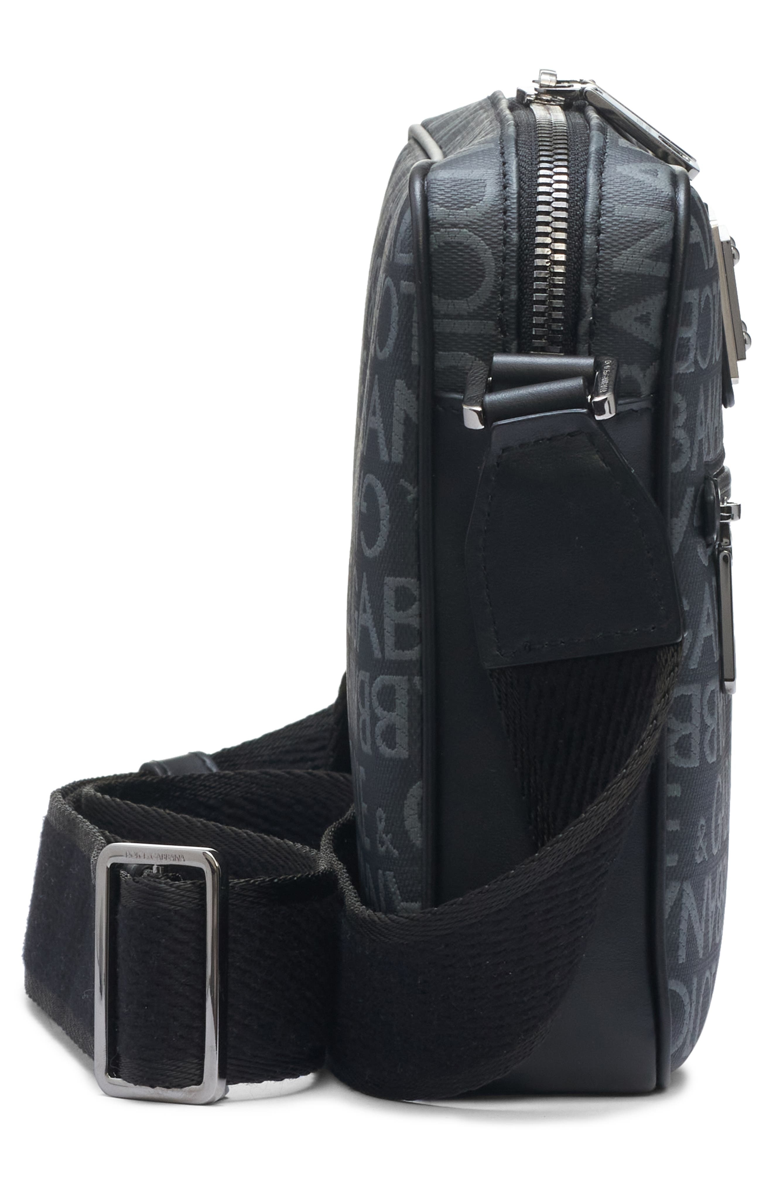 Dolce&Gabbana Logo Plaque Logo Jacquard Crossbody Bag in Black/Grey at Nordstrom - 5