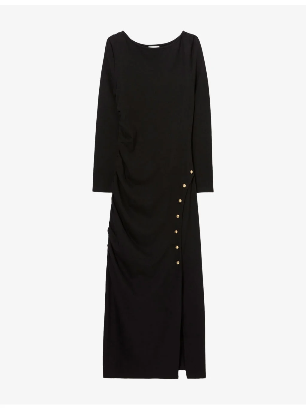 Button-Embellished Ruched Jersey Maxi Dress - 1