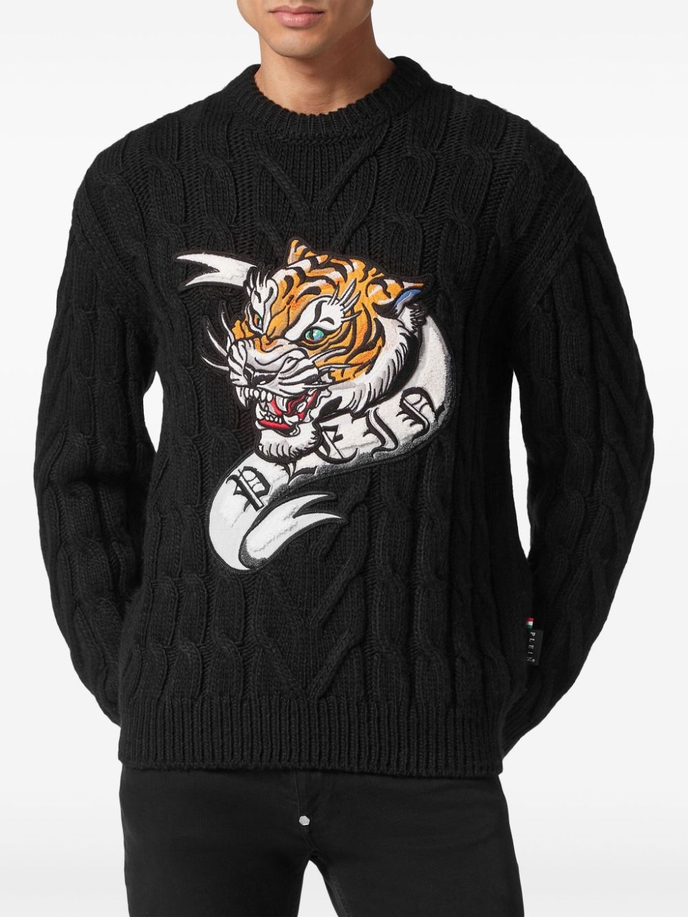 tiger-appliquÃ© wool jumper - 3