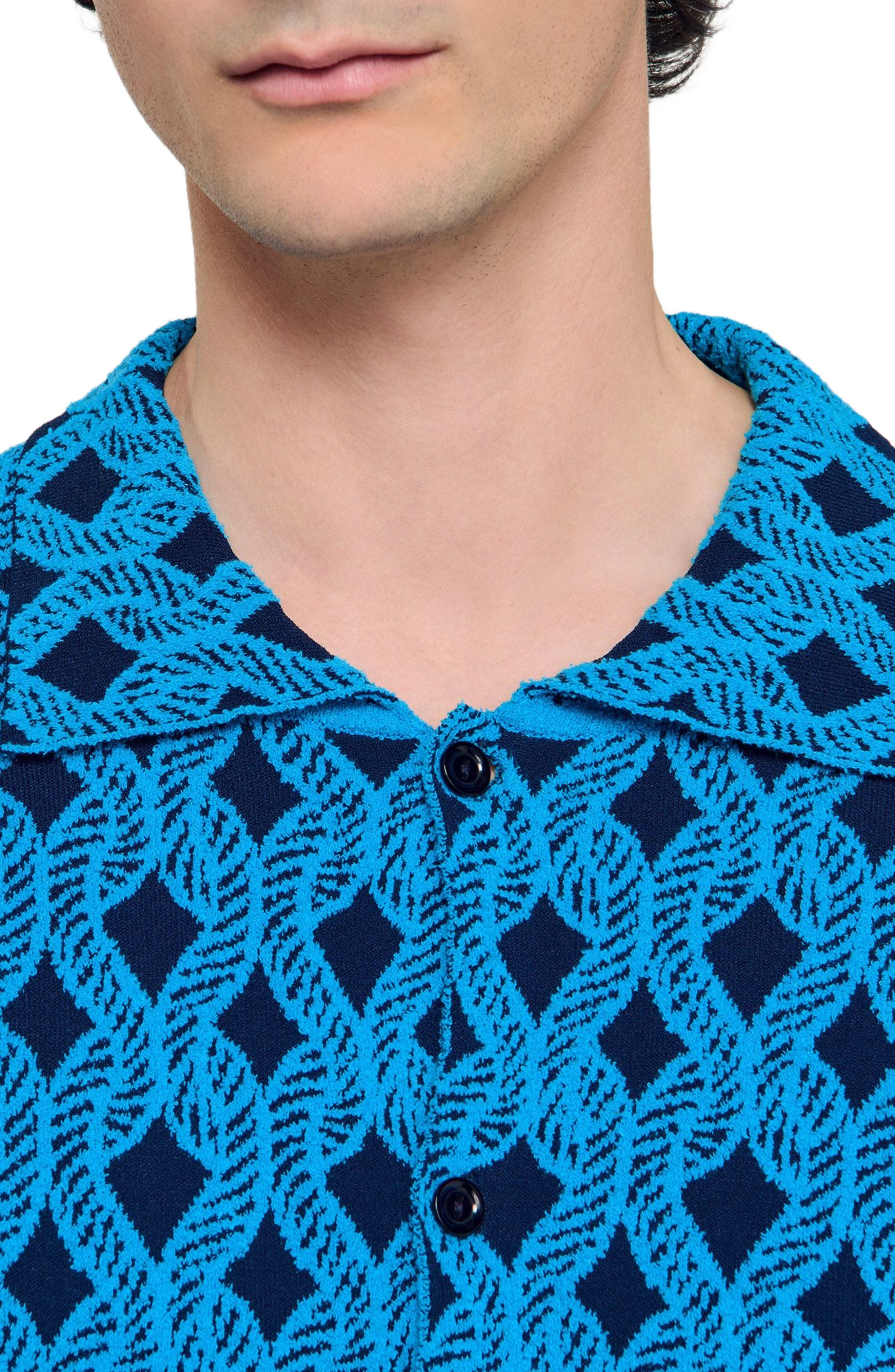 SANDRO Rope jacquard cardigan shirt in Turquoise at Nordstrom - 4