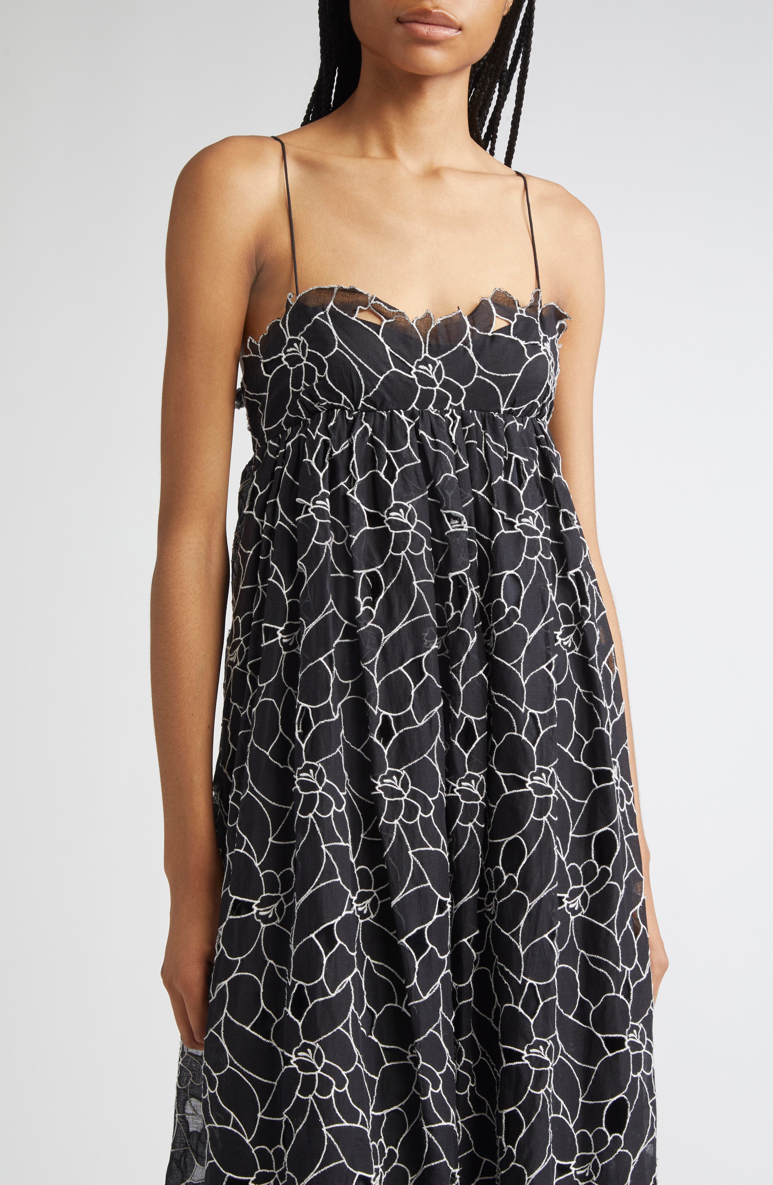Ulla Johnson Marina Floral Embroidery Cotton Sundress in Noir at Nordstrom - 4