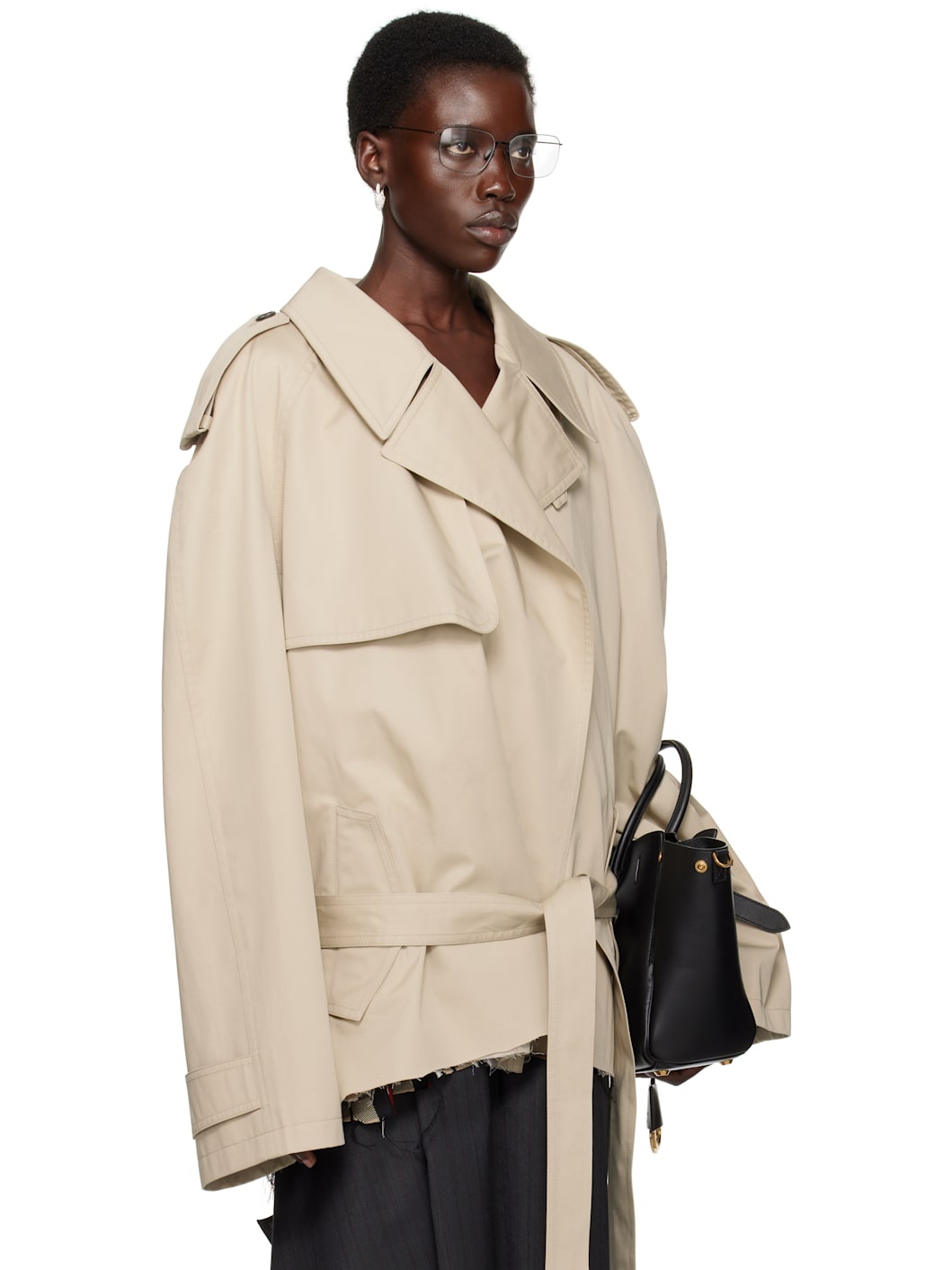 BALENCIAGA Beige Cropped Trench Coat | REVERSIBLE