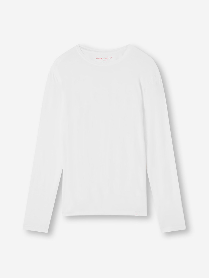 Derek Rose Men's Long Sleeve T-Shirt Basel Micro Modal Stretch White outlook