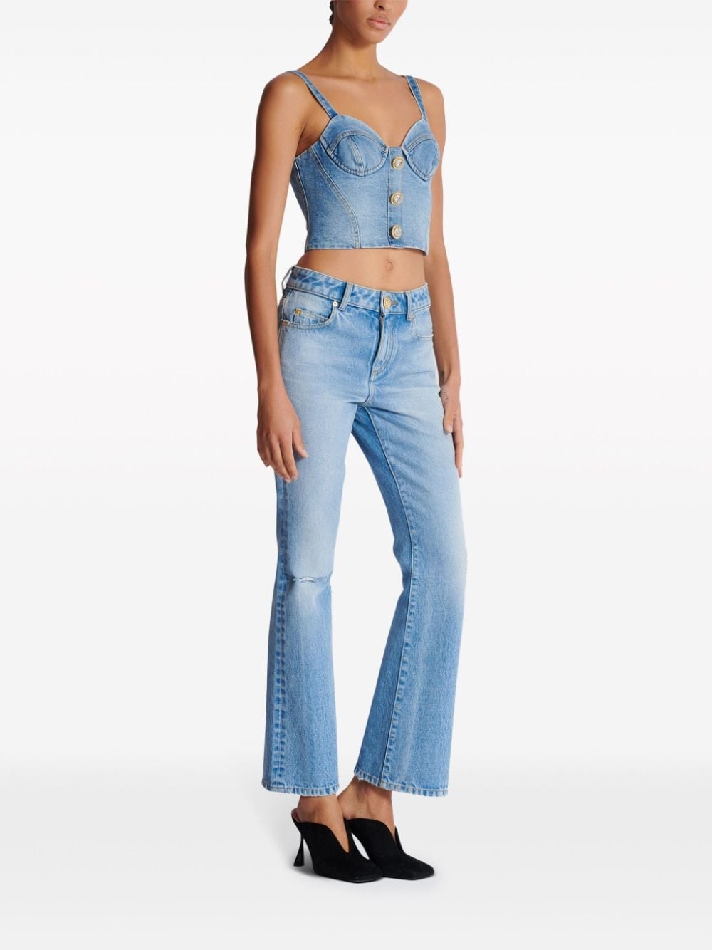 buttonned denim crop top - 3