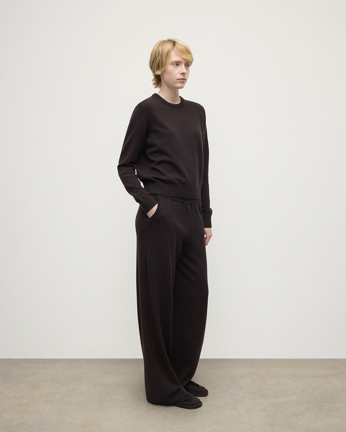 Wide Leg Brown Cashmere Trousers - 3