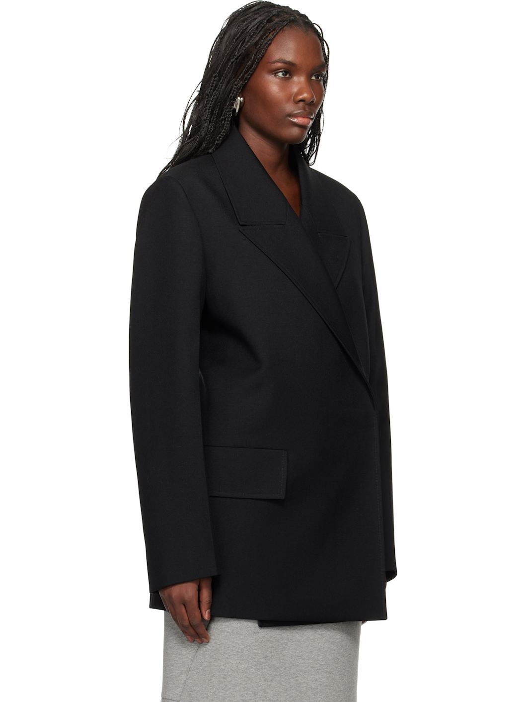 Black Double Breasted Wool Blazer - 2