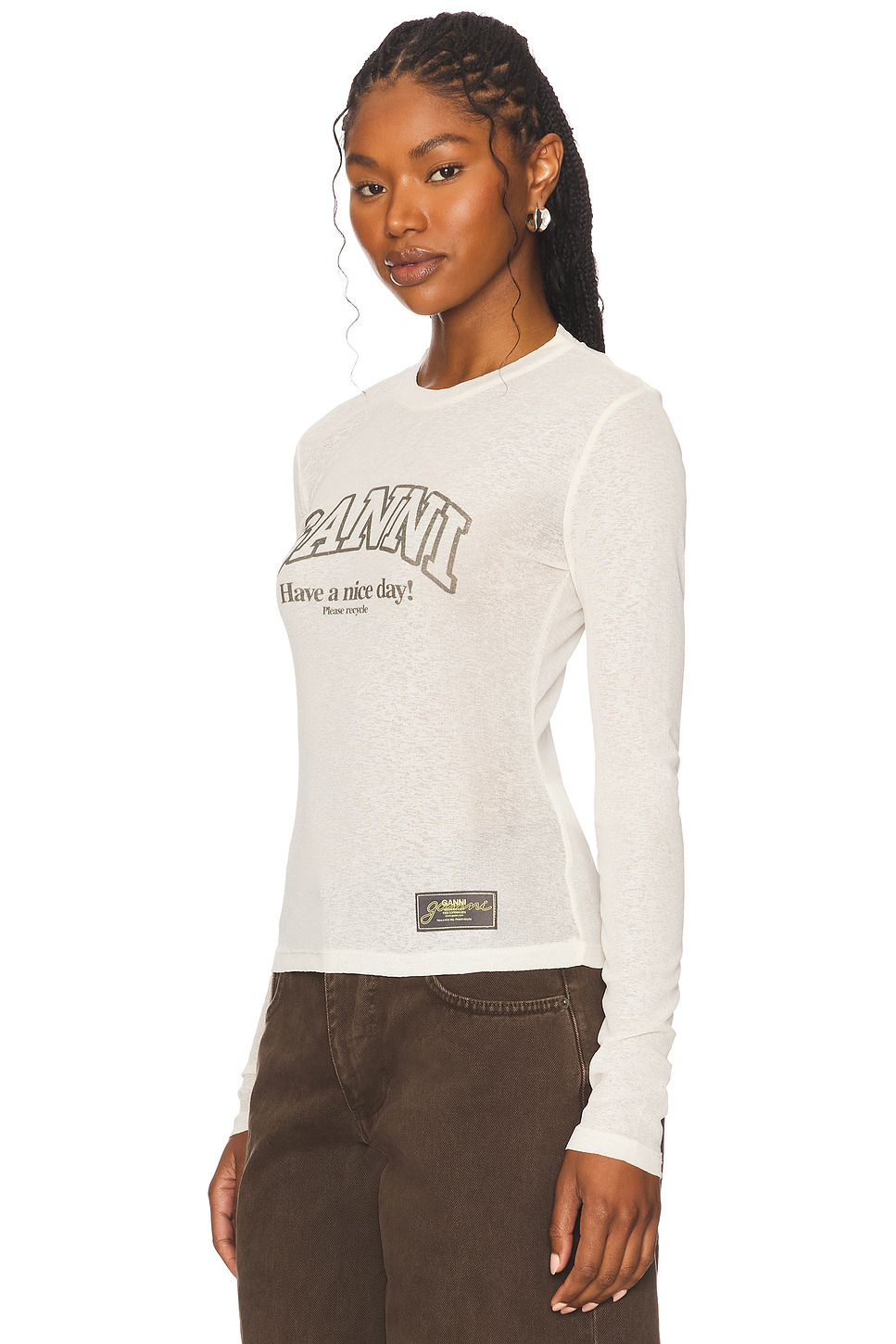 Printed Marl Mesh Long Sleeve Top - 2