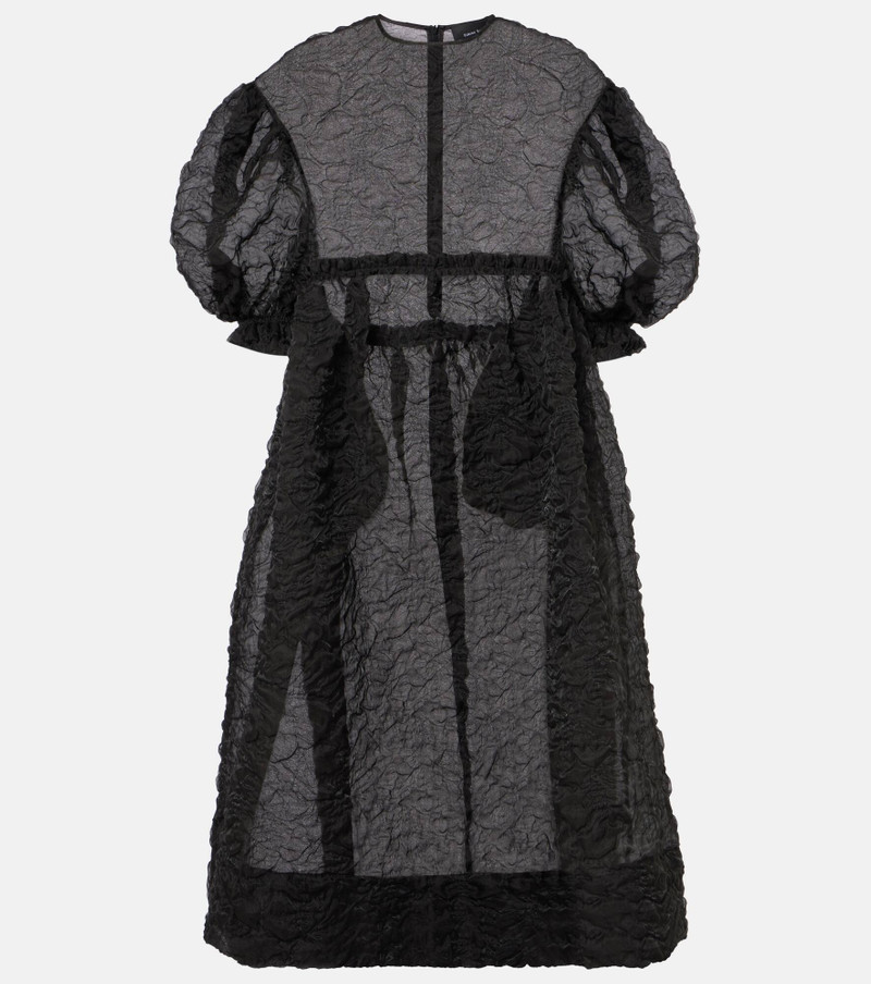 Gathered puff-sleeve midi dress - 1