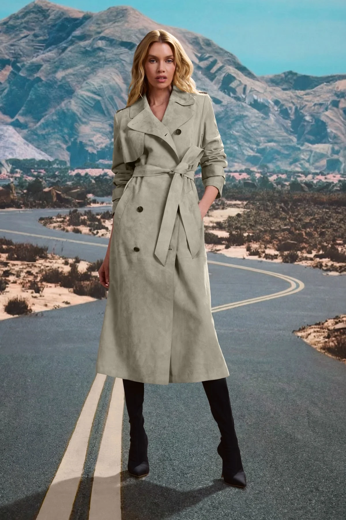 GAEL-SU Maxi Suede Trench Coat - 1