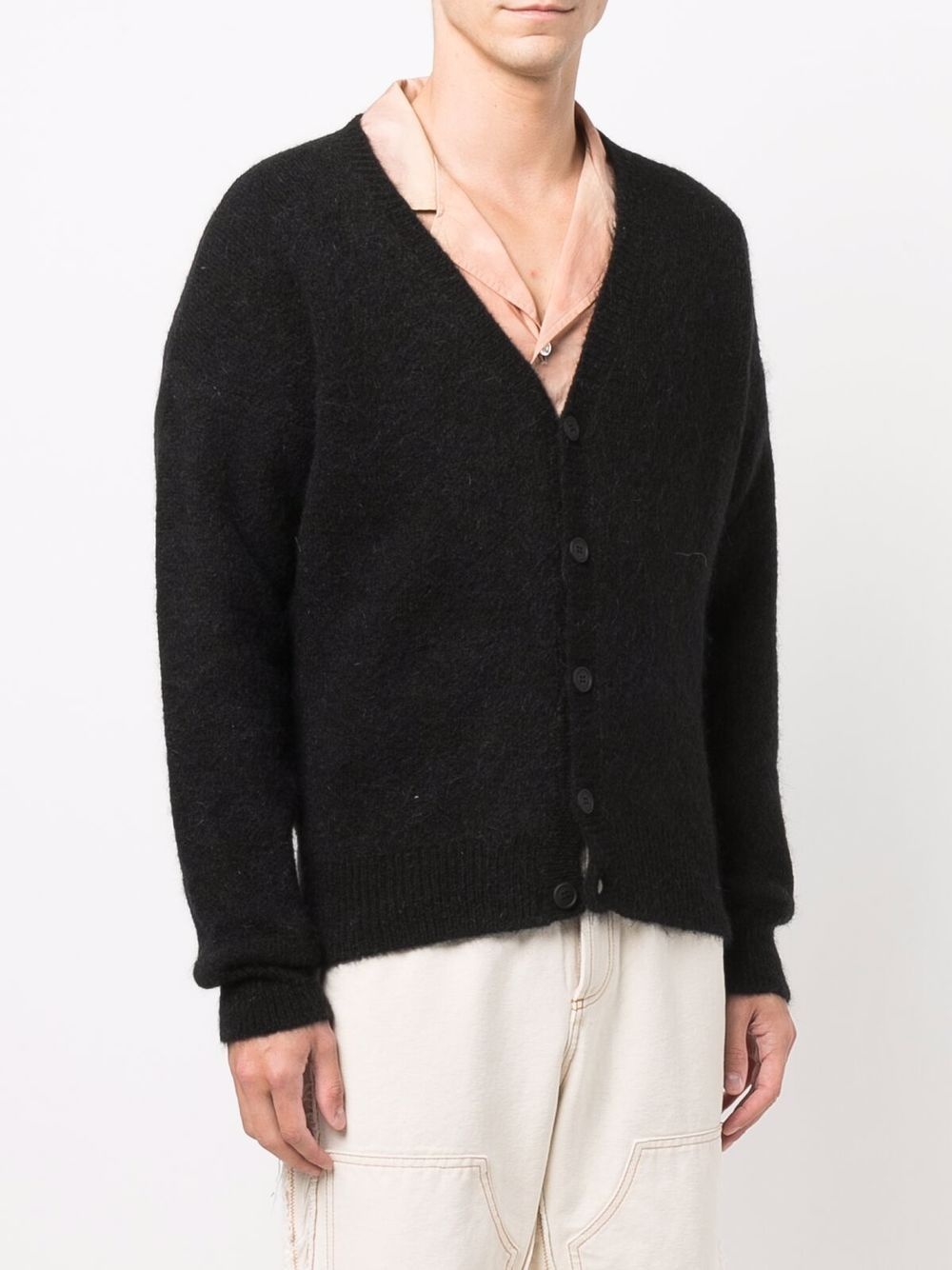 logo printed brushed cardigan - 4