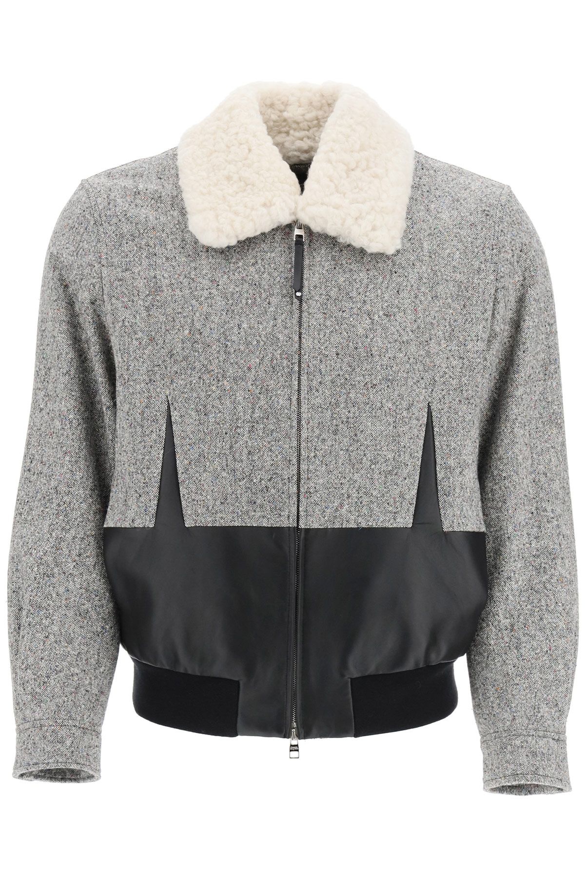 TWEED BOMBER JACKET WITH SHEARLING COLLAR - 1