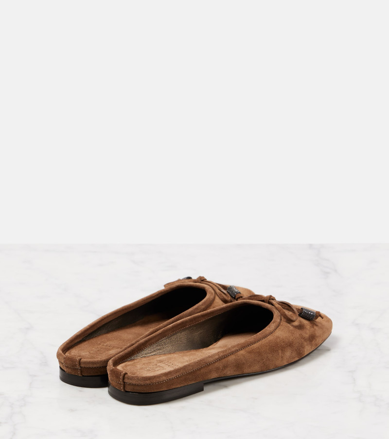 Brunello Cucinelli Monili bow-detail suede mules outlook