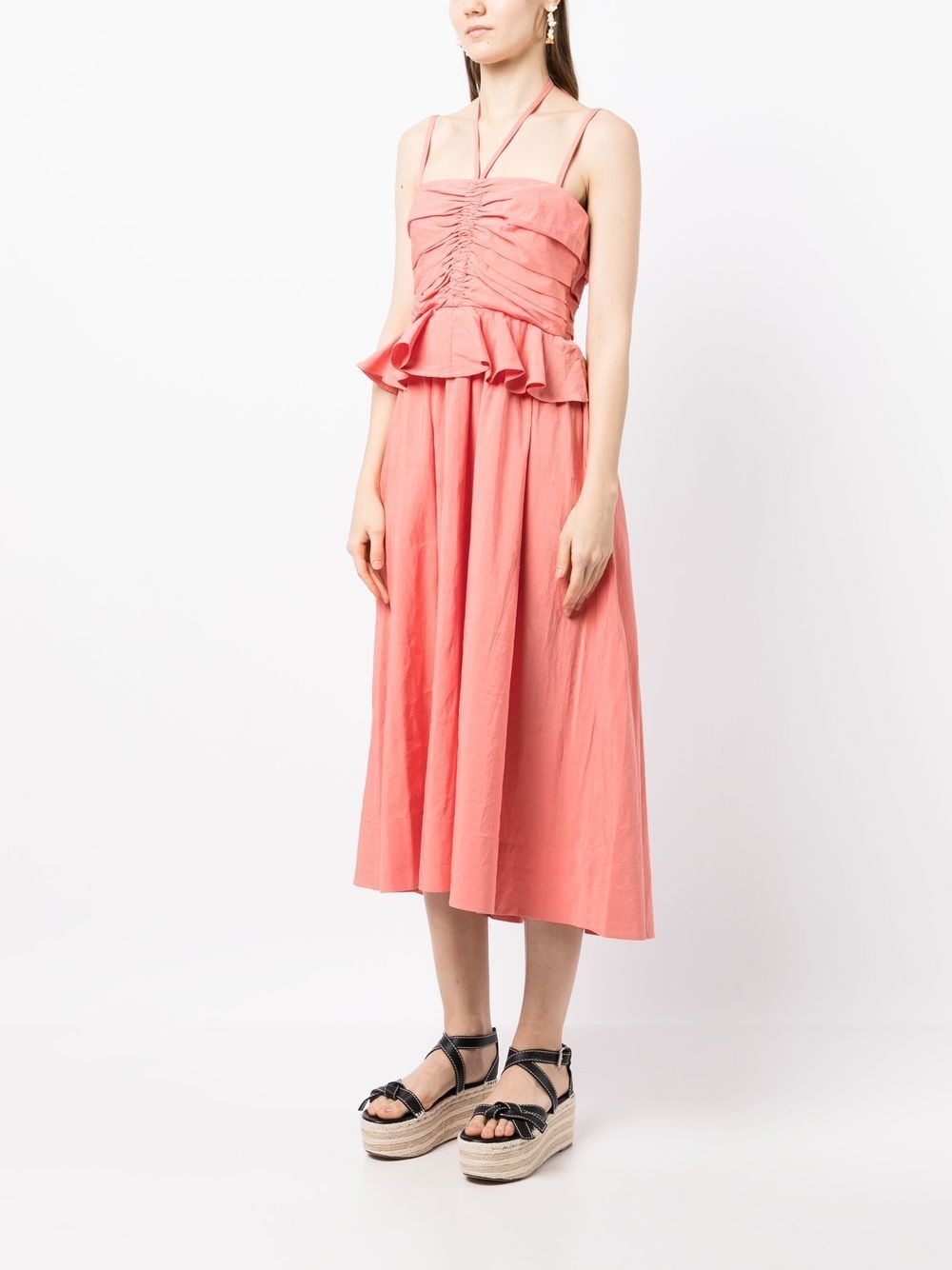 halterneck ruffled midi dress - 3