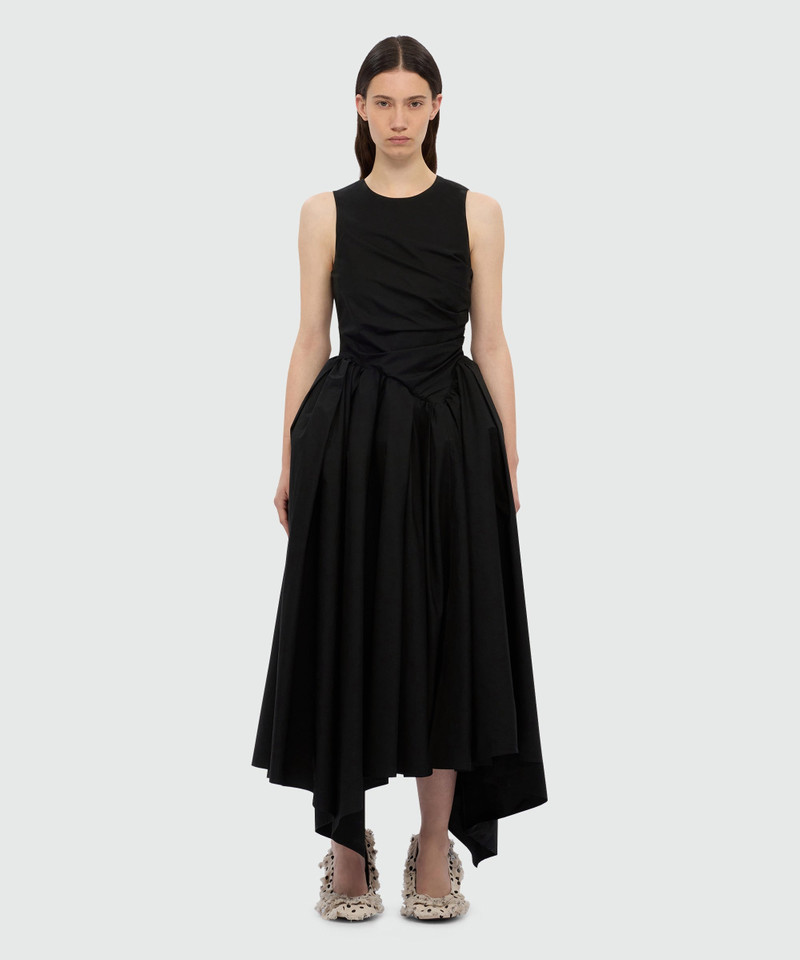 MSGM Black midi poplin dress with asymmetrical details. outlook