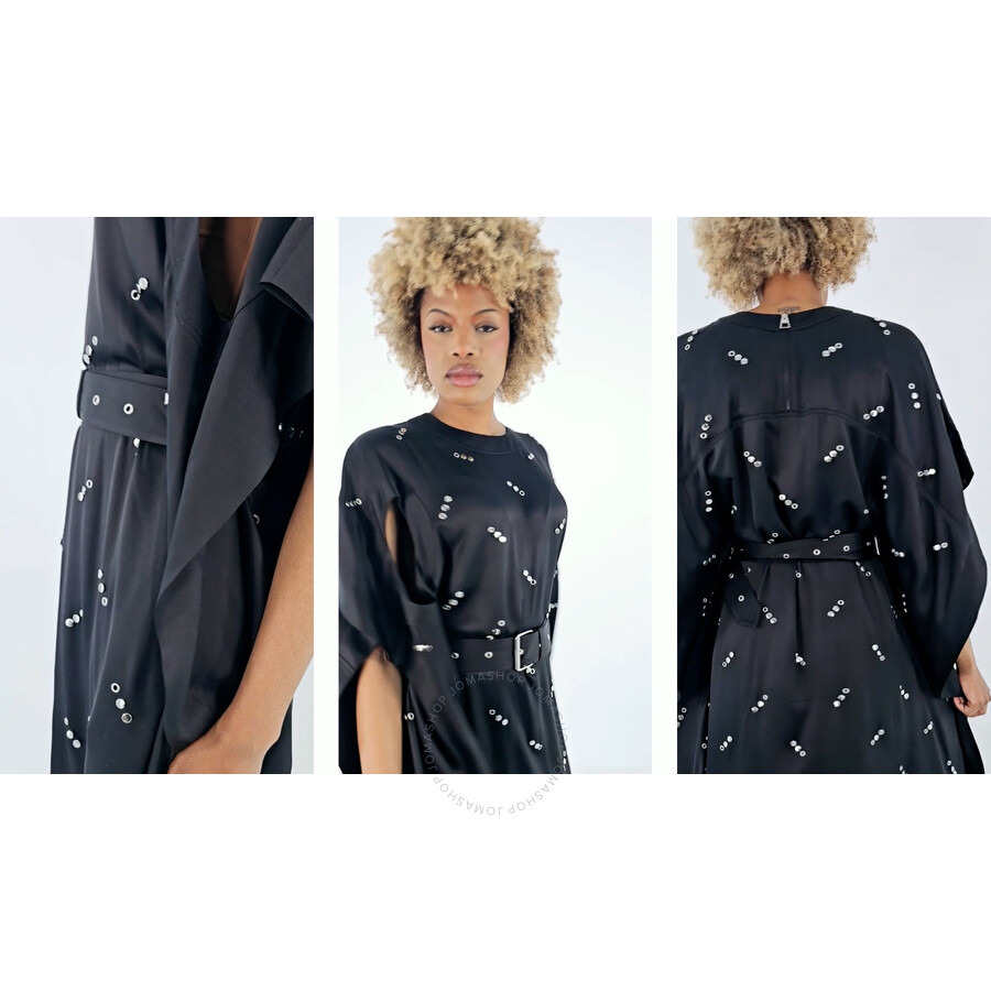 Burberry Black Antonina Embellished Asymmetric Belted Silk Dress - 8