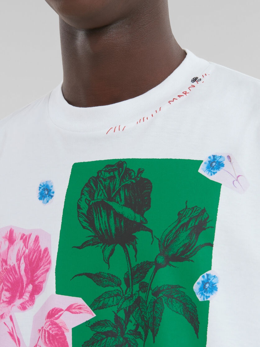 WHITE COTTON T-SHIRT WITH FLOWER PRINTS - 5