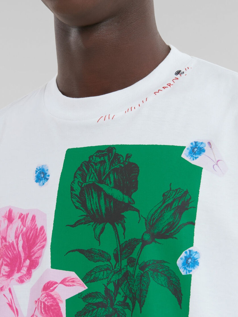 WHITE COTTON T-SHIRT WITH FLOWER PRINTS 5