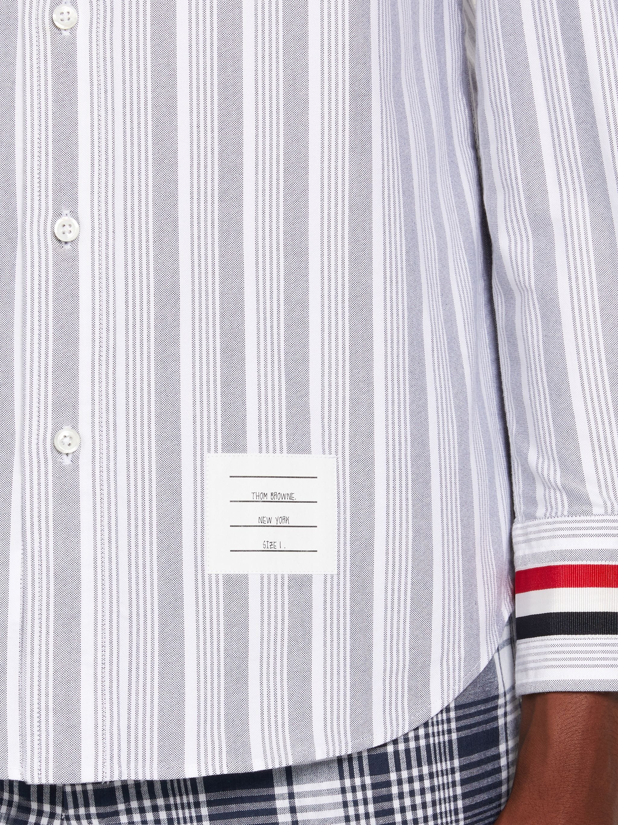 Navy Stripe Oxford Stripe Cuff Straight Fit Round Collar Shirt - 6
