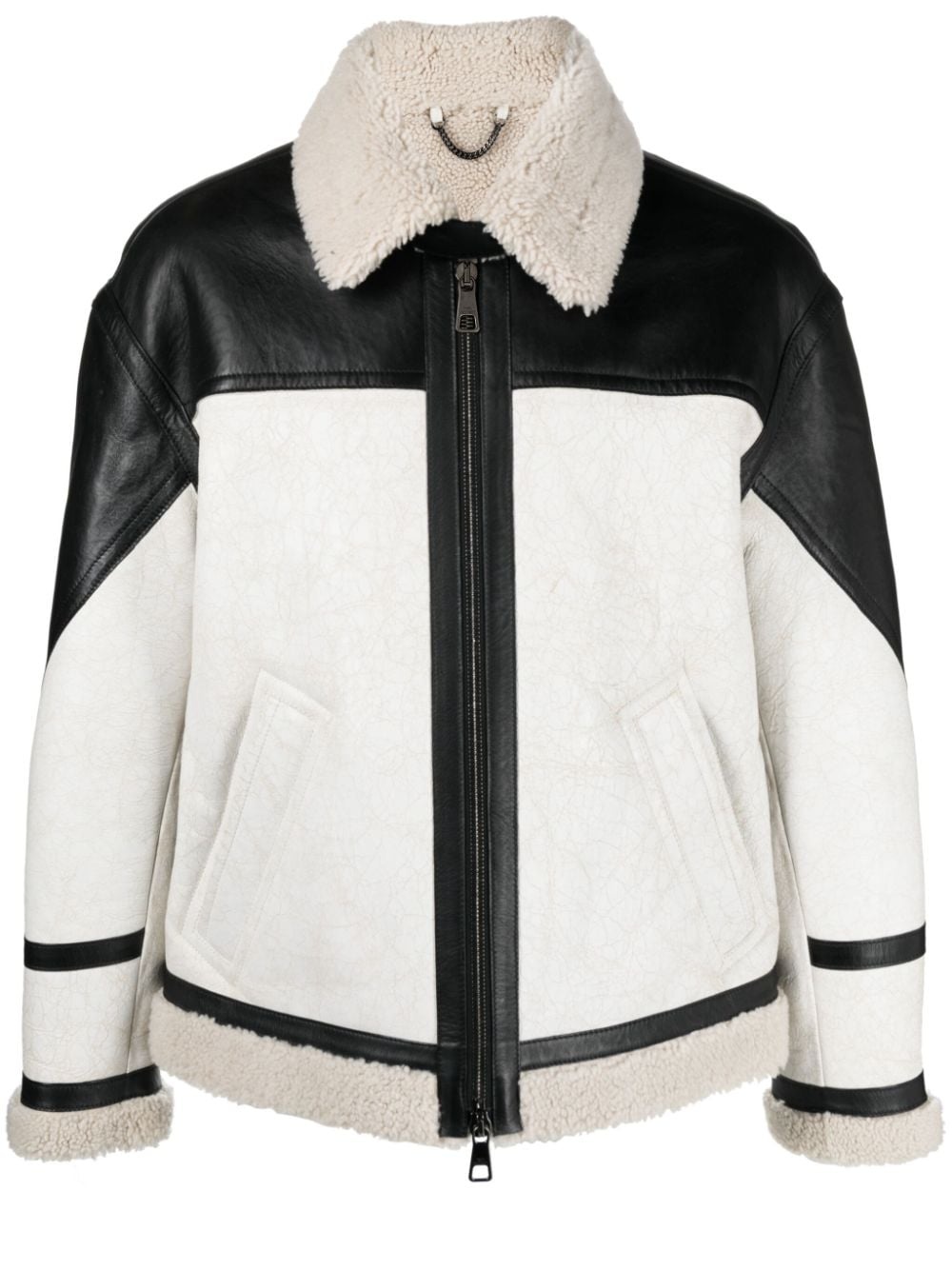 faux-shearling trim leather jacket - 1
