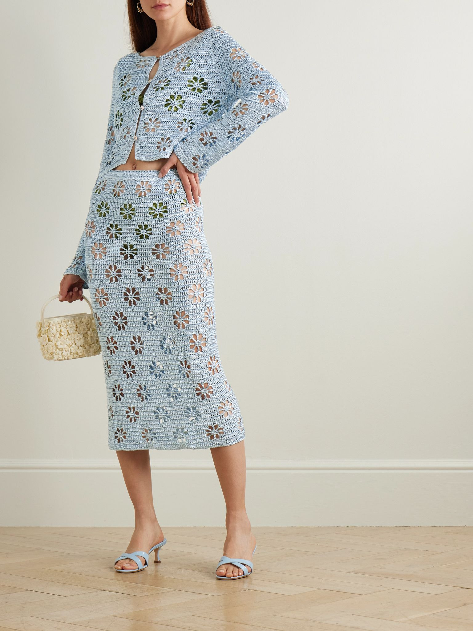 Crocheted midi skirt Light blue - 2