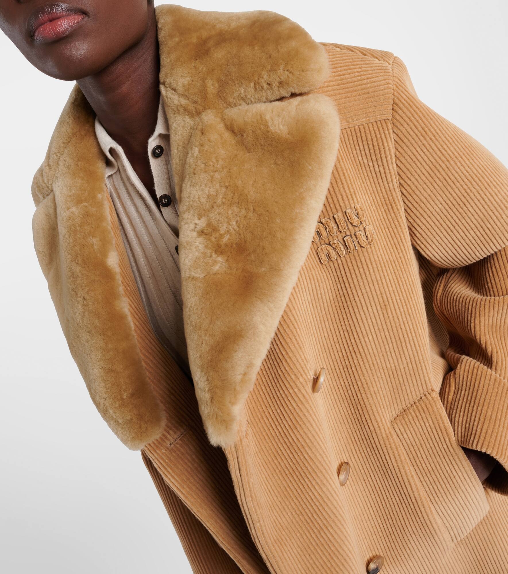 Shearling-trimmed corduroy coat - 4