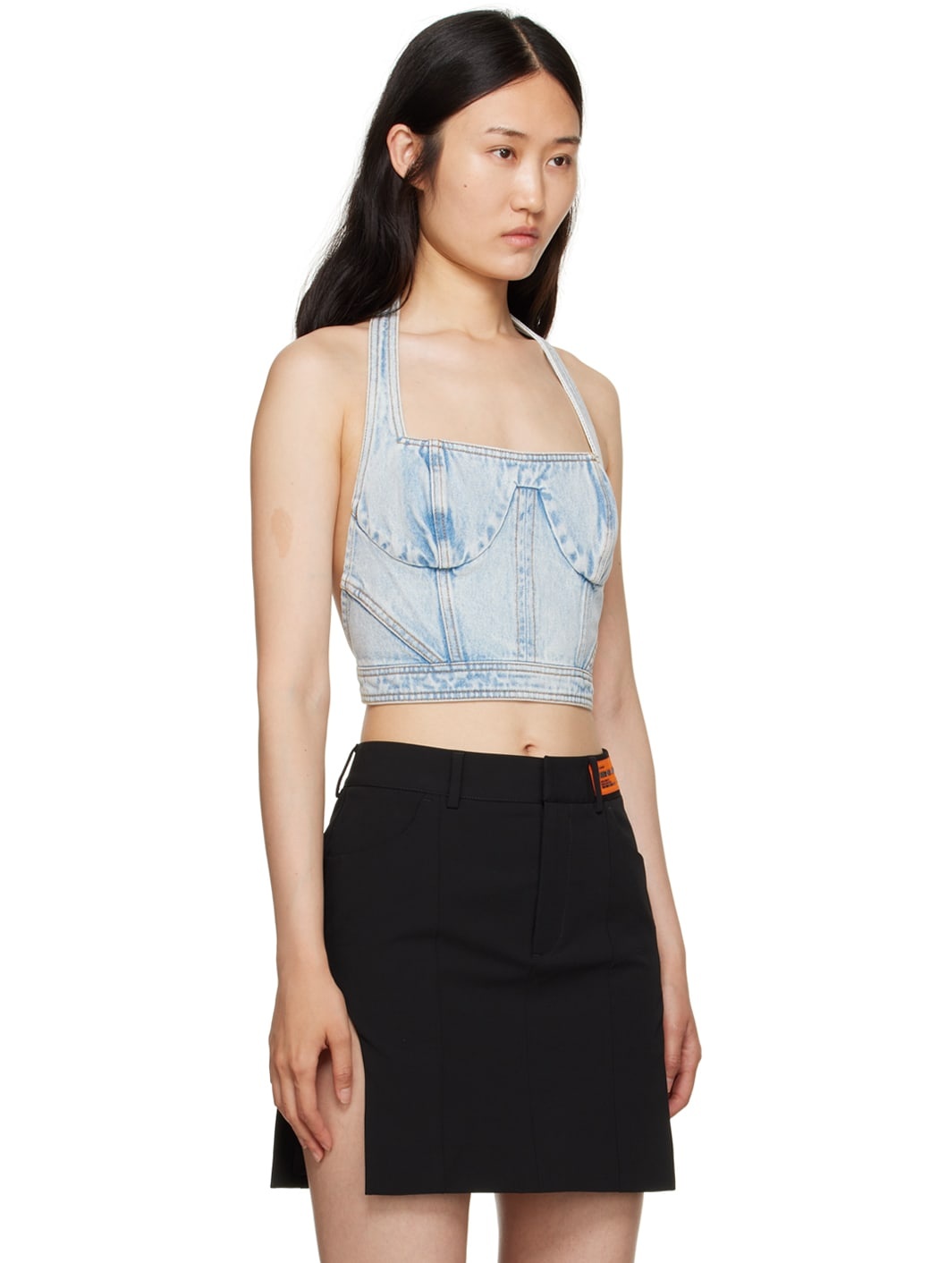 Blue Paneled Denim Tank Top - 2