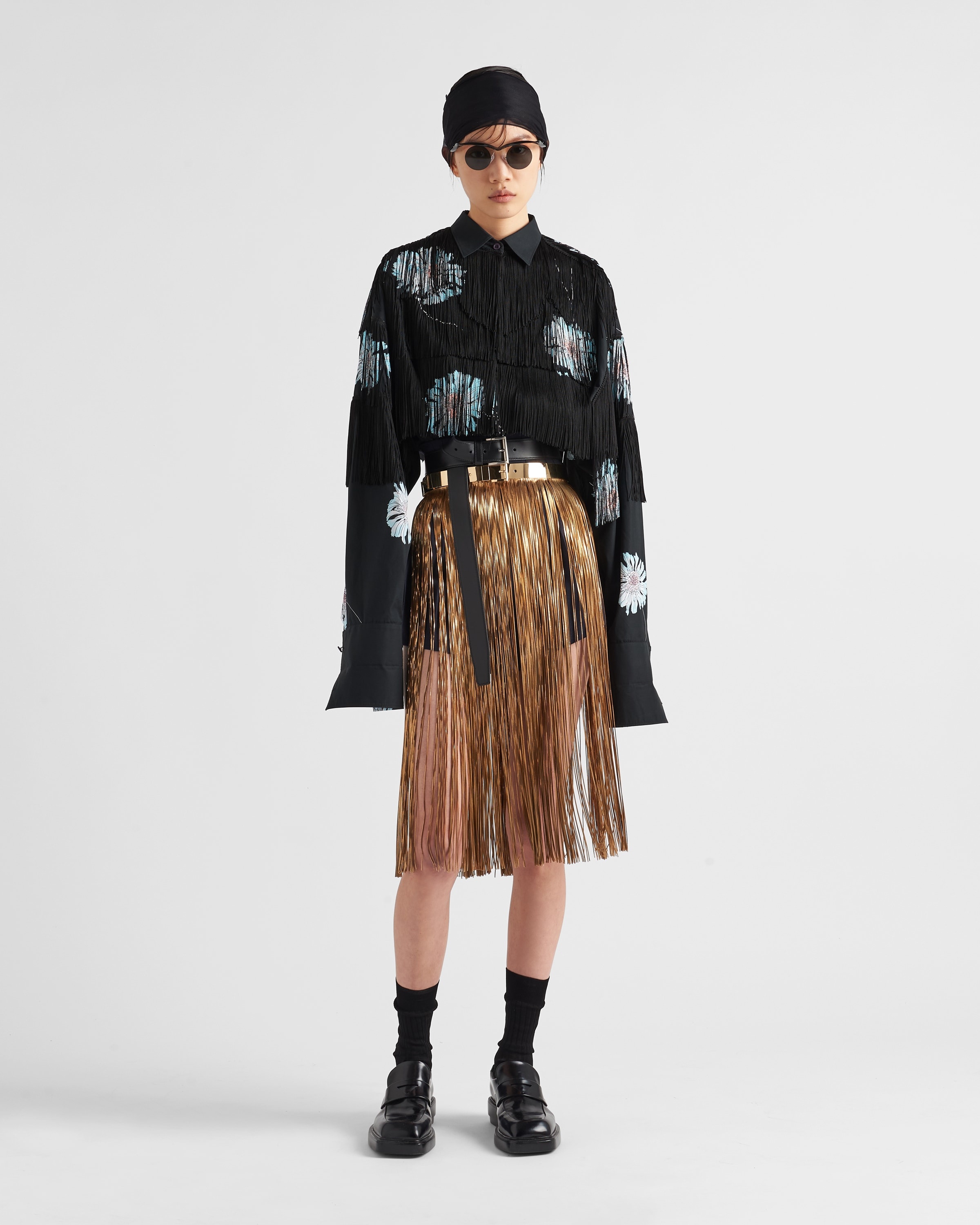 Printed poplin shirt with fringe - 2