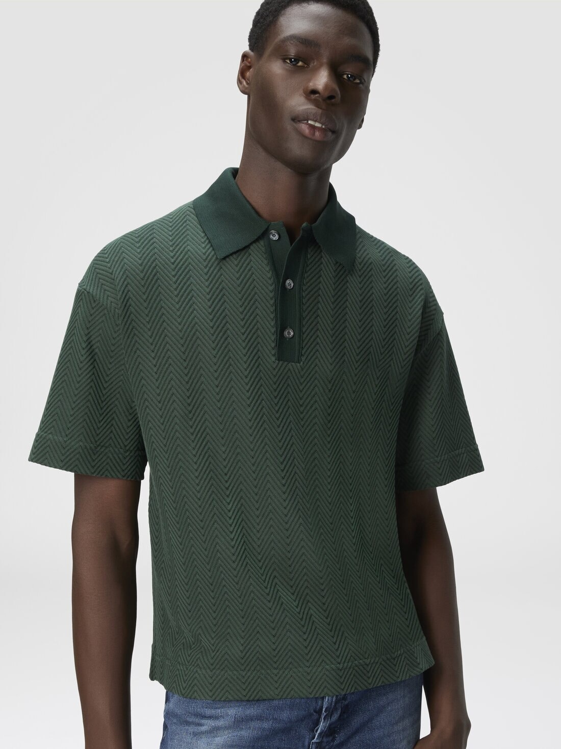 Cotton and viscose polo shirt with tone-on-tone zigzag - 4