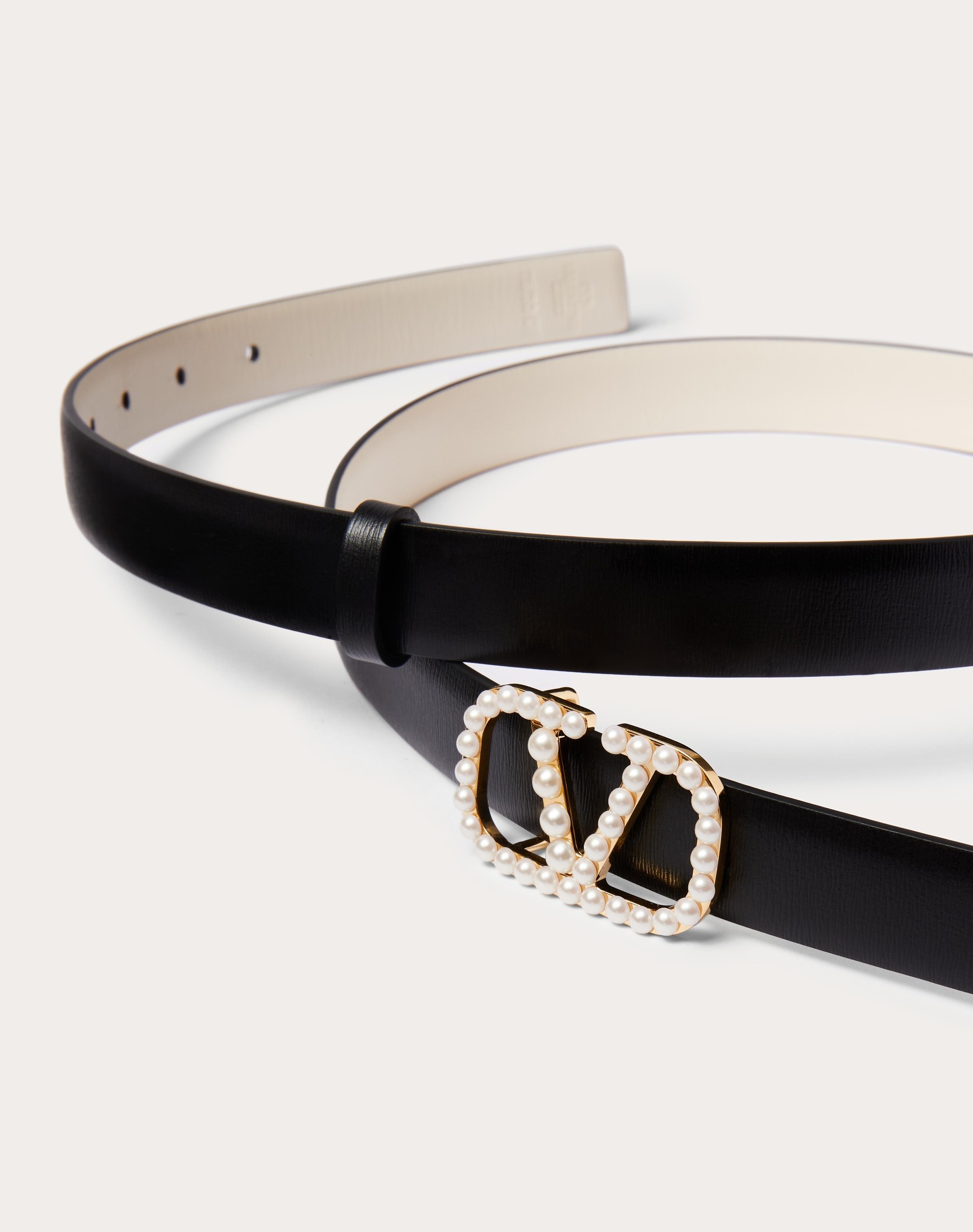 VLOGO SIGNATURE REVERSIBLE BELT IN SHINY CALFSKIN WITH PEARLS 20 MM - 2