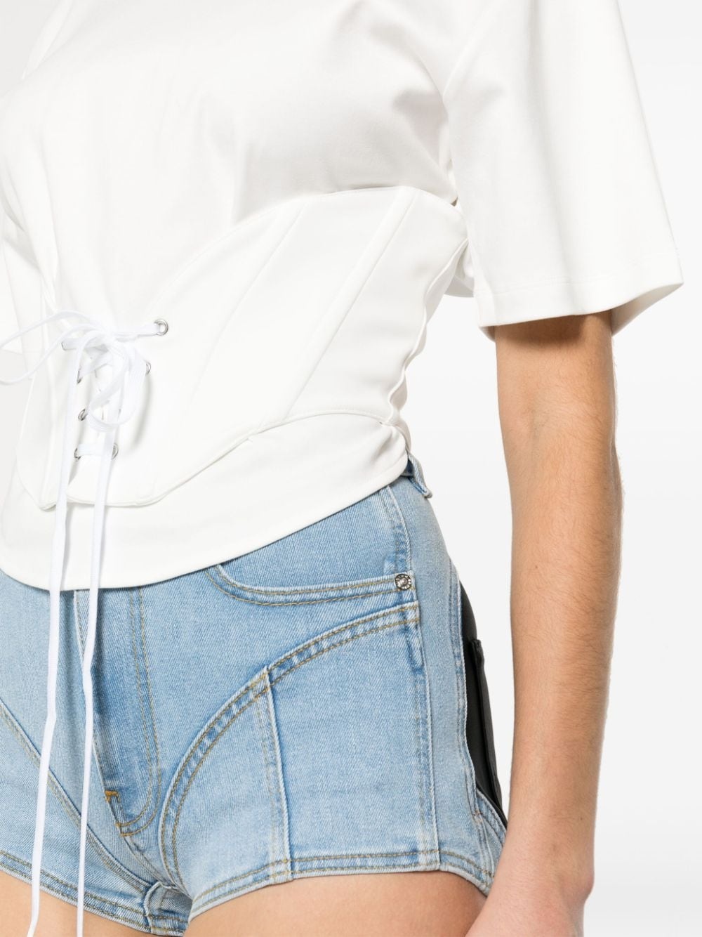 corset detail cotton T-shirt - 5