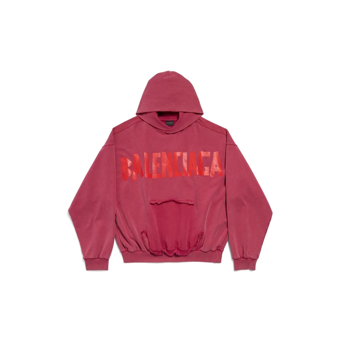Men's Tape Type Ripped Pocket Hoodie in Rasberry - 1