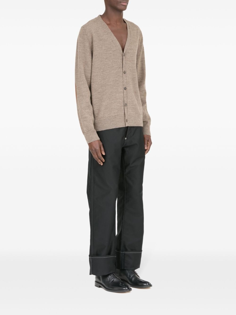 elbow-patch fine-knit cardigan - 3