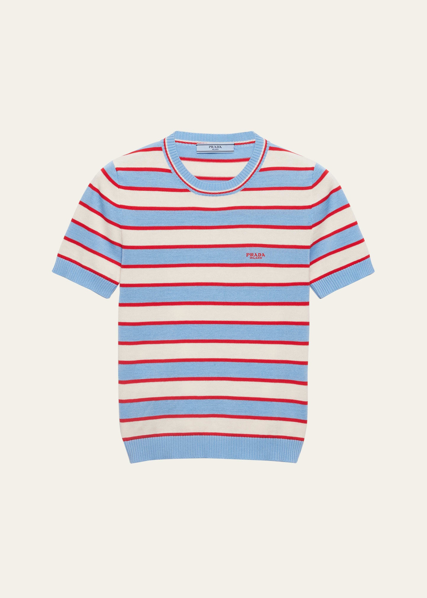 Striped Short Sleeve Cotton Sweater - 1