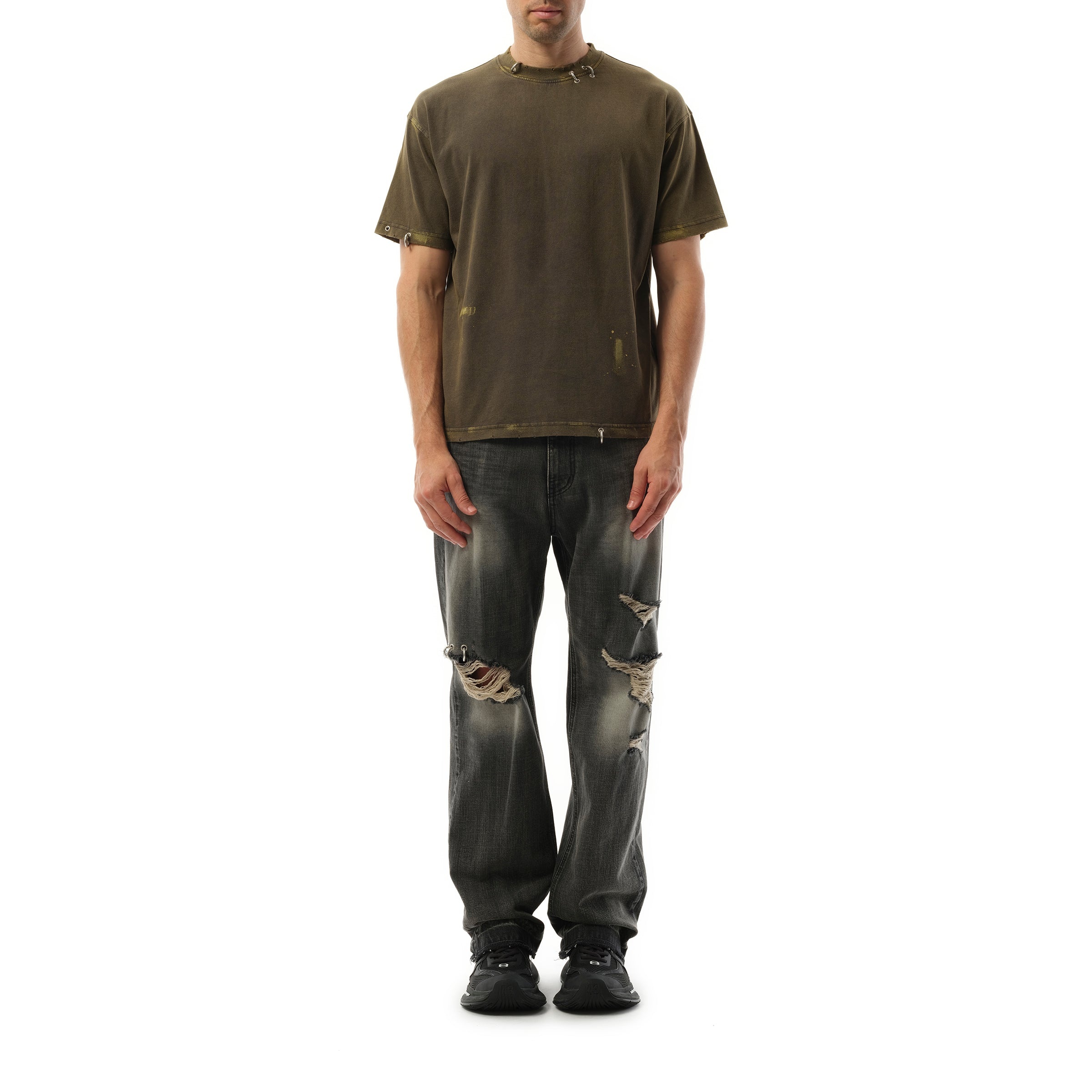 Piercing Detail T-Shirt in Charcoal - 4
