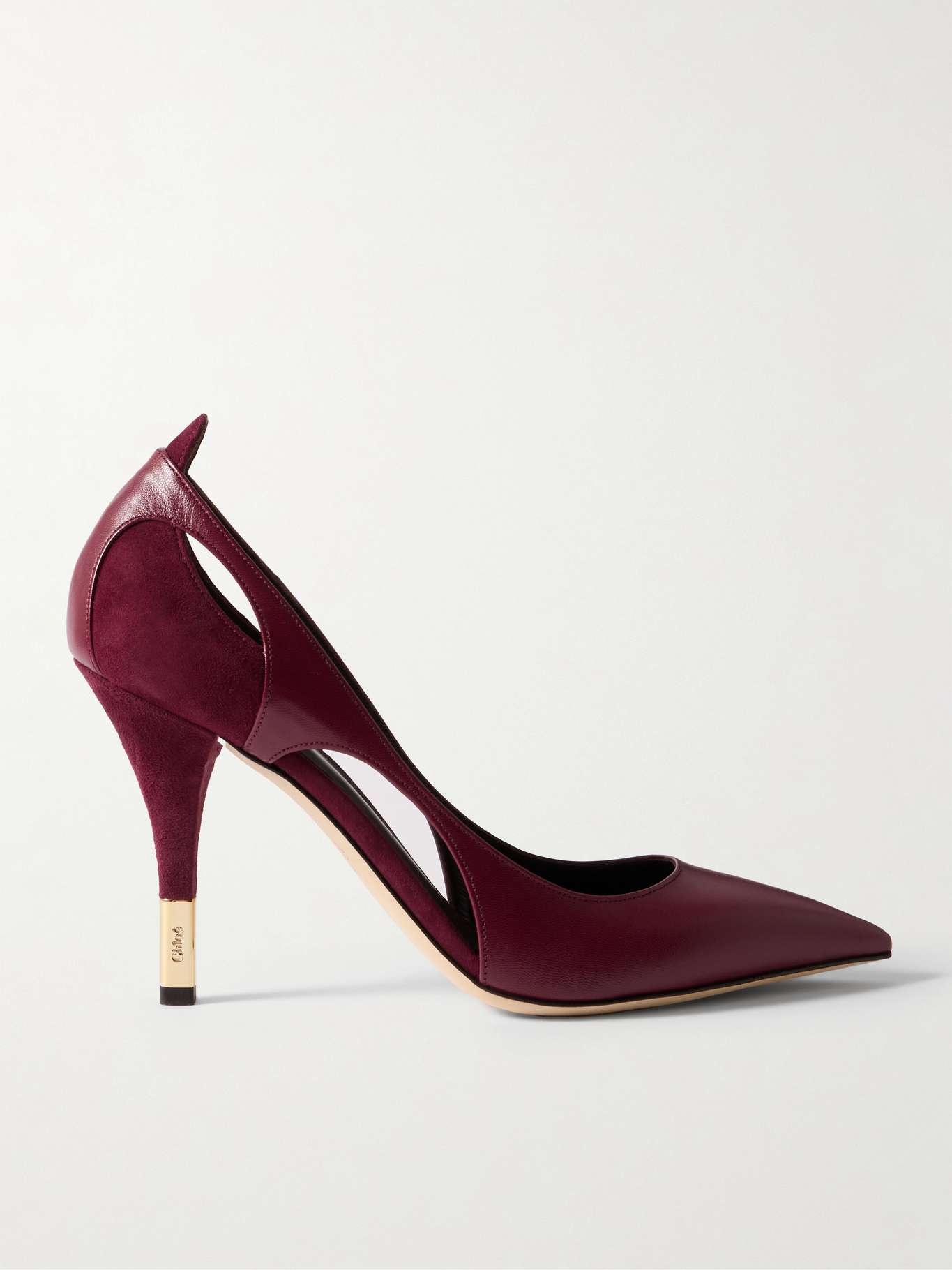 Saada cutout suede-trimmed leather pumps - 1