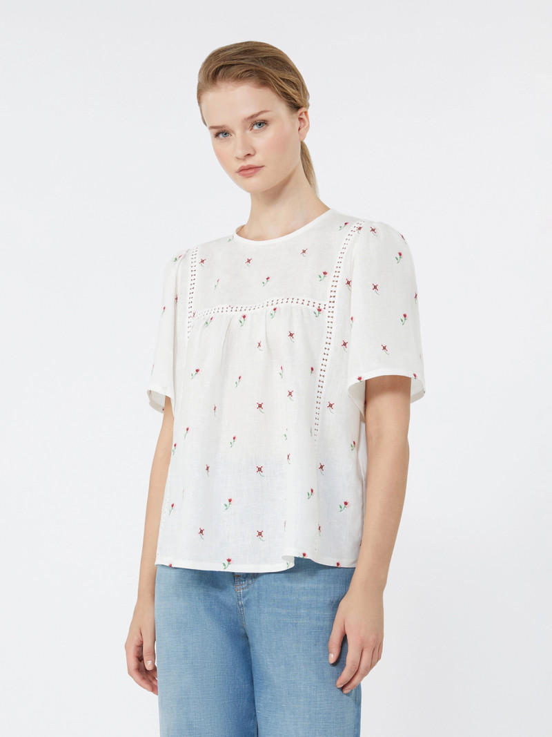 BACINO Linen canvas and stretch jersey top - WHITE 3