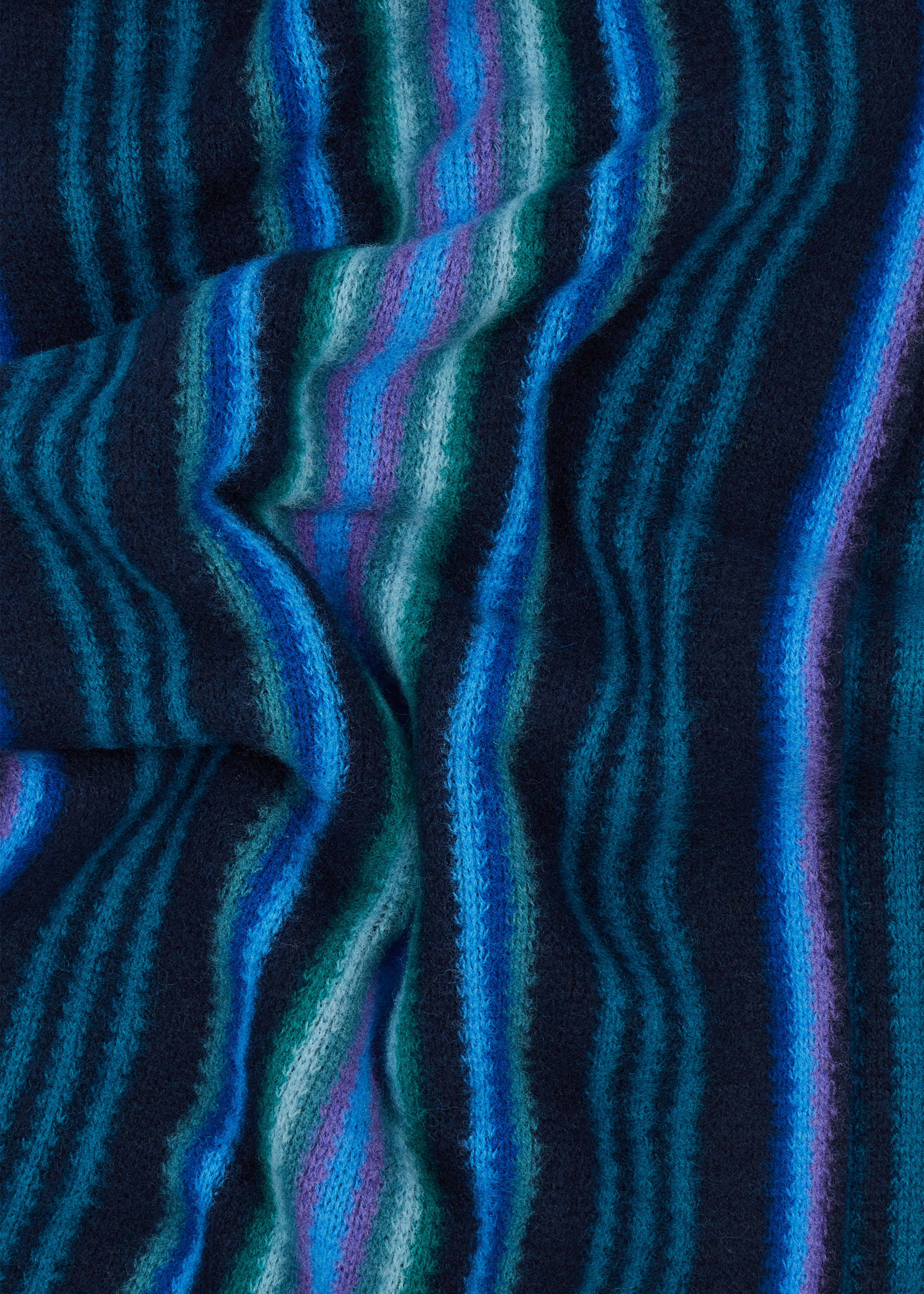 Blue Merino Wool Multistripe Scarf - 4