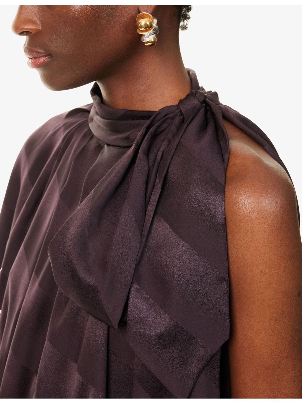 One-Sleeve Puffball Silk Top - 5