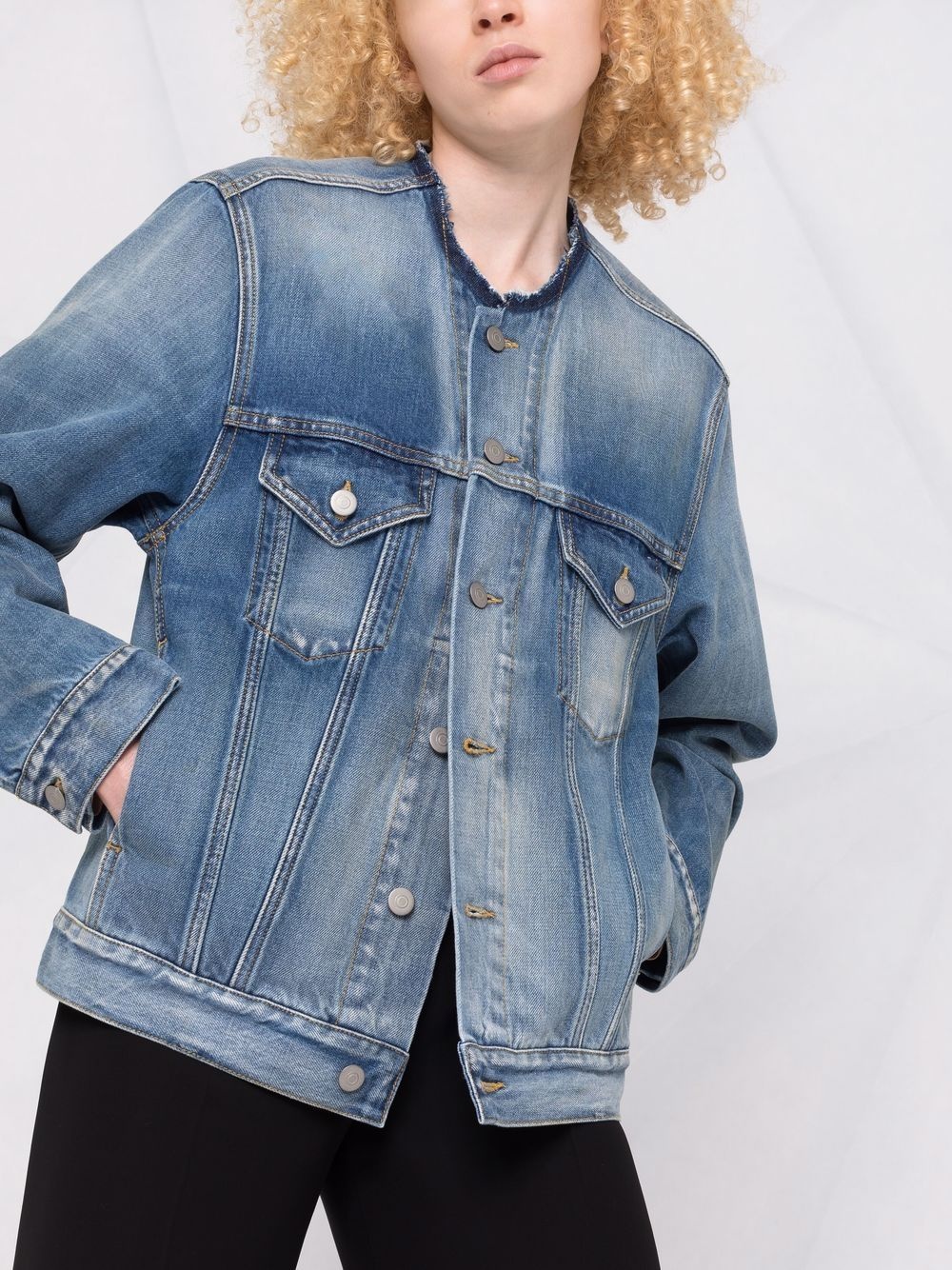 collarless denim jacket - 5