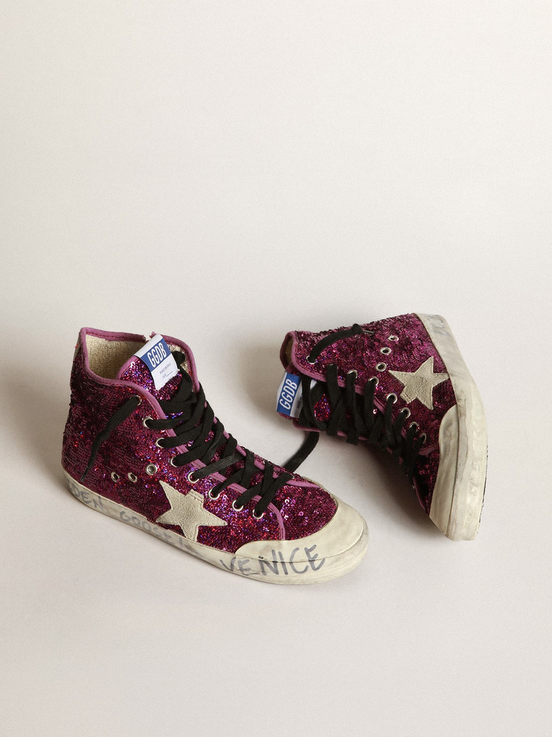 Golden Goose Francy sneakers with sequins and handwritten lettering on the outsole outlook