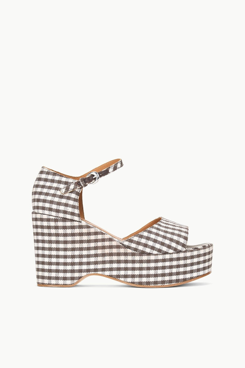 STAUD STELLA PLATFORM SANDAL DARK CHOCOLATE MICRO CHECK 1
