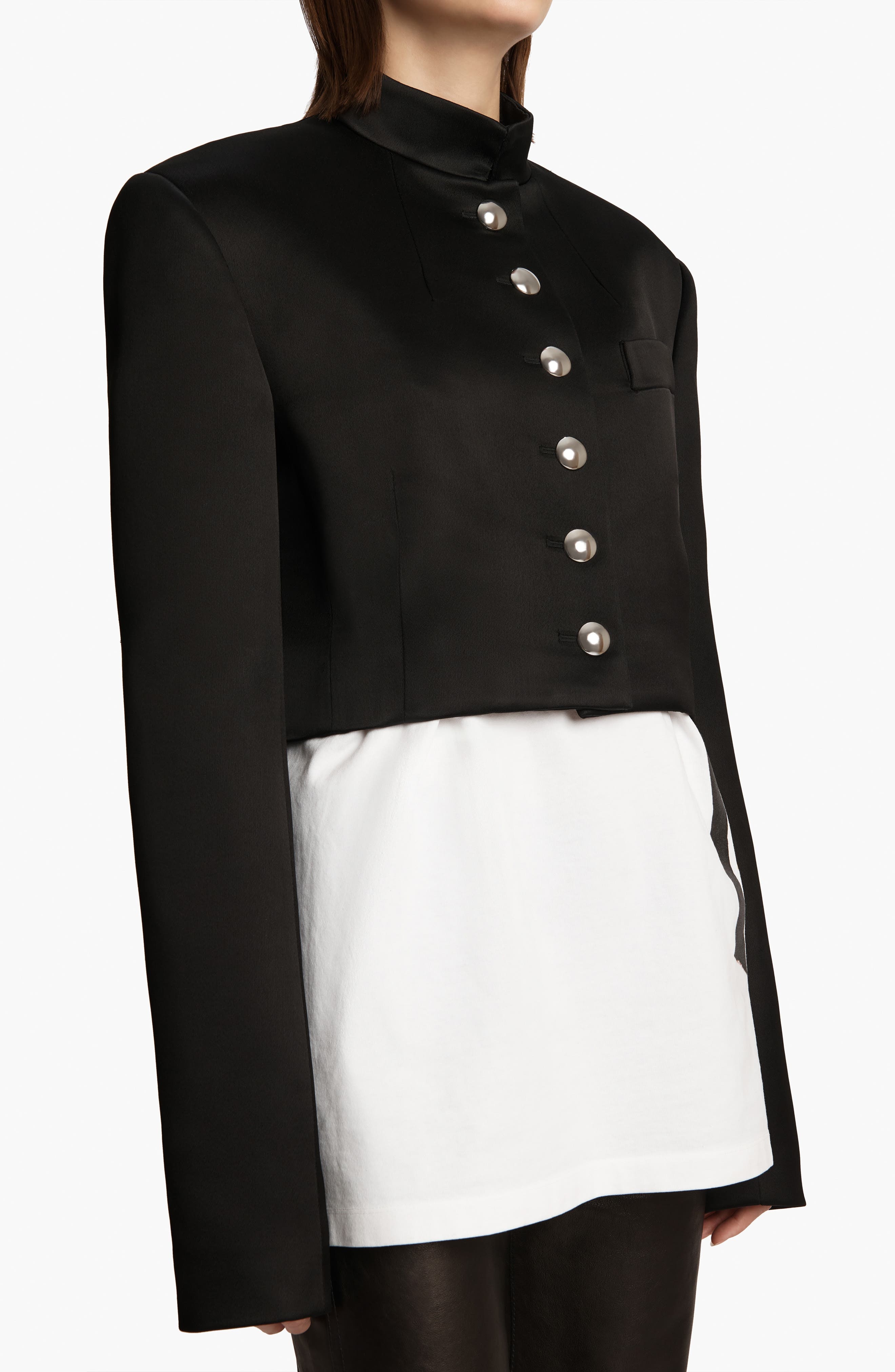 Khaite Samuelson Crop Satin Jacket in Black at Nordstrom - 3