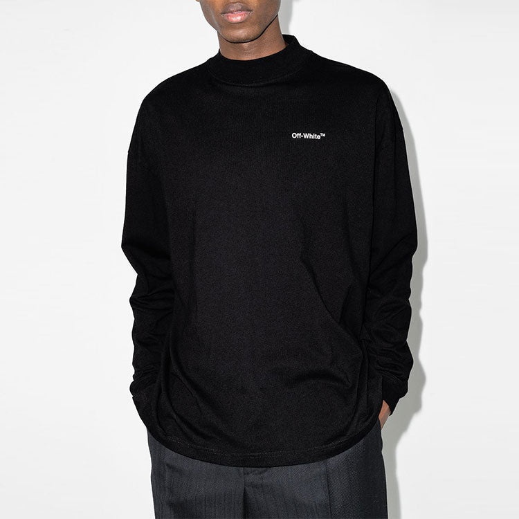 Men's Off-White FW21 Logo Alphabet Arrow Round Neck Long Sleeves Loose Fit Black T-Shirt OMAB032C99J - 3