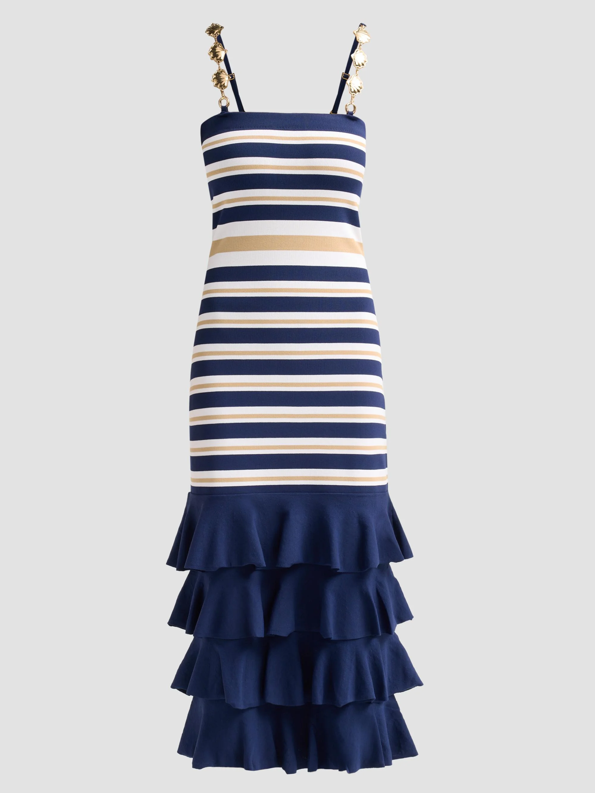 Women's Maryanne Shell Strap Ruffle Midi Dress - Navy Ginger Stripe - 1