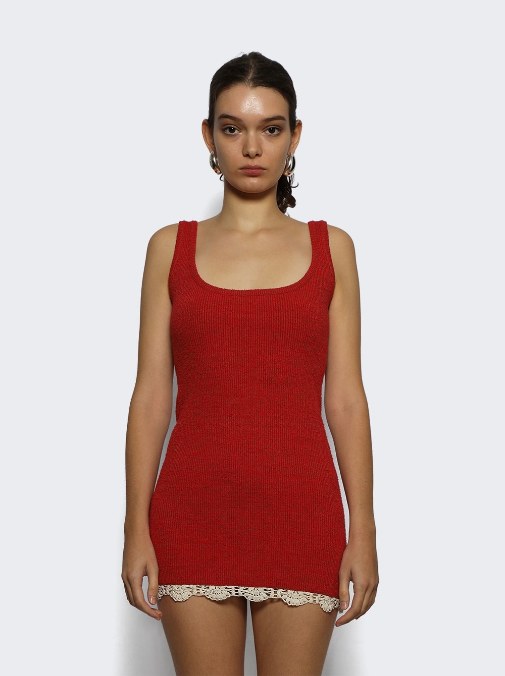 Lace Detail Mini Dress Red - 2