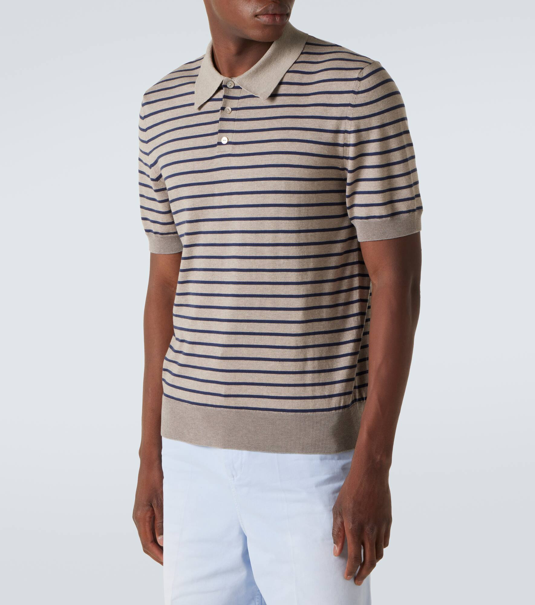 Knitted striped cotton-blend polo shirt - 3