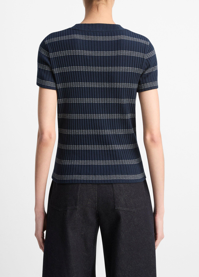 Vince Striped Ribbed Cotton-Blend Top outlook