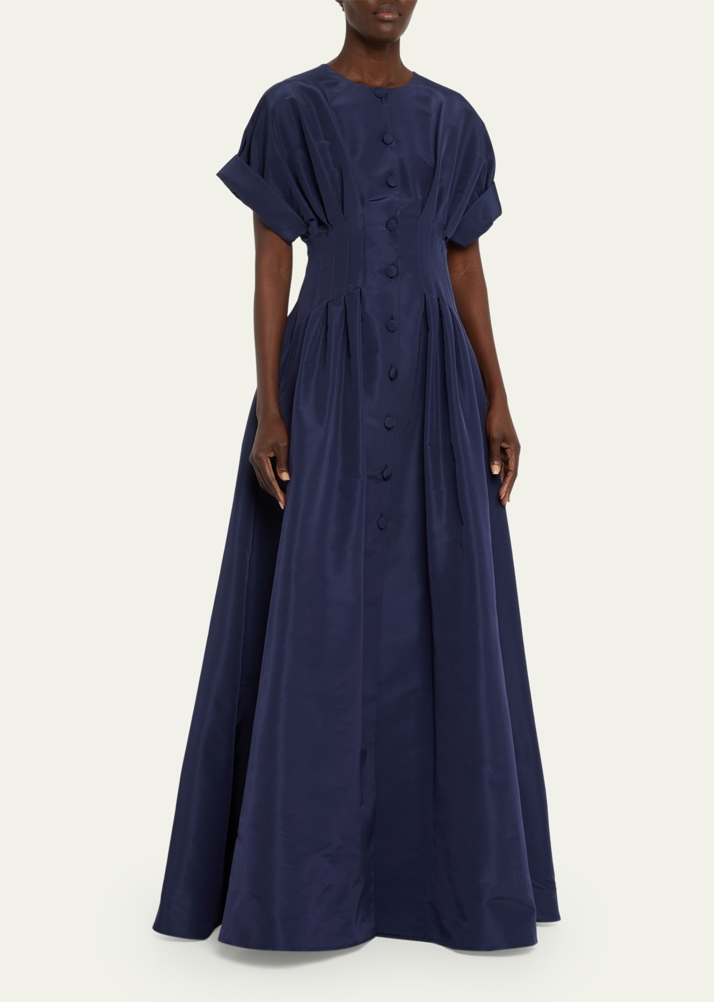 Corset-Waist Short-Sleeve Button-Front Gown - 4