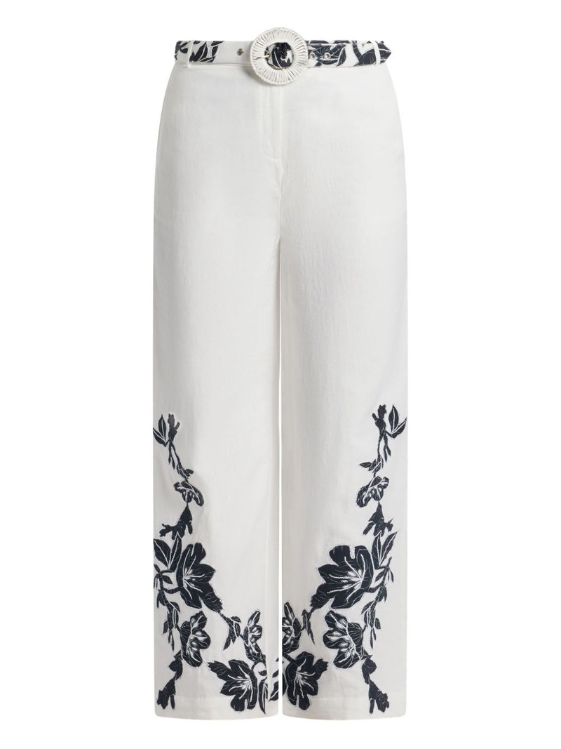 Ahi floral-embroidered belted trousers 1